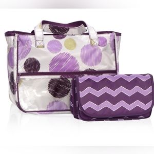THIRTY-ONE Purple Beauty Cosmetic Travel Waterproof Mirrored Toiletry Bag EUC